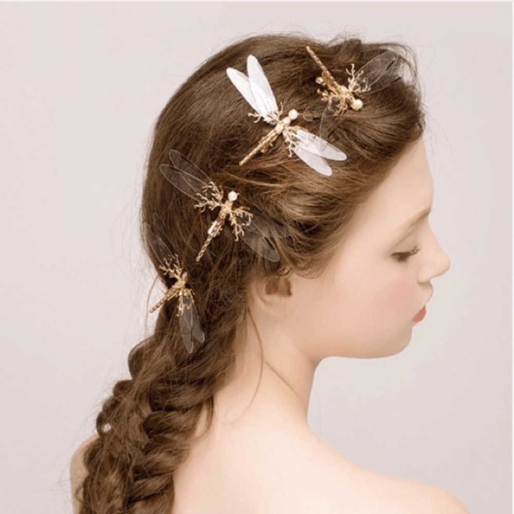 Dragonfly Hair Clip Gold Tone Bobby Pins